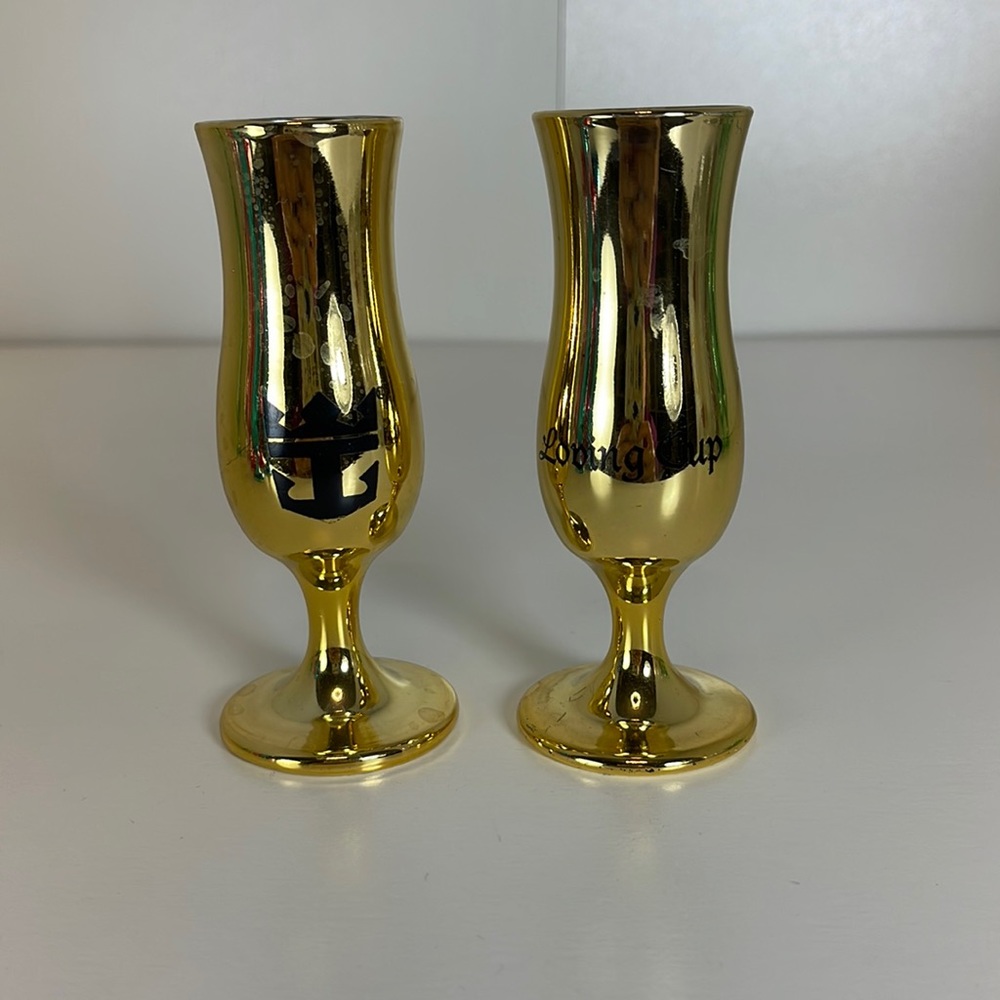Royal Caribbean Gold Loving Cup Shot Glasses Set of 2